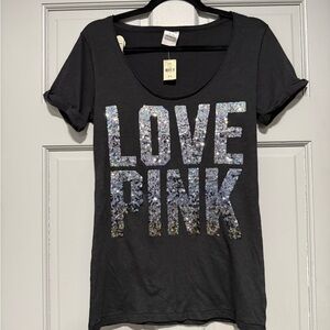Vintage PINK Victoria's Secret Black Tee with Sequin Logo
